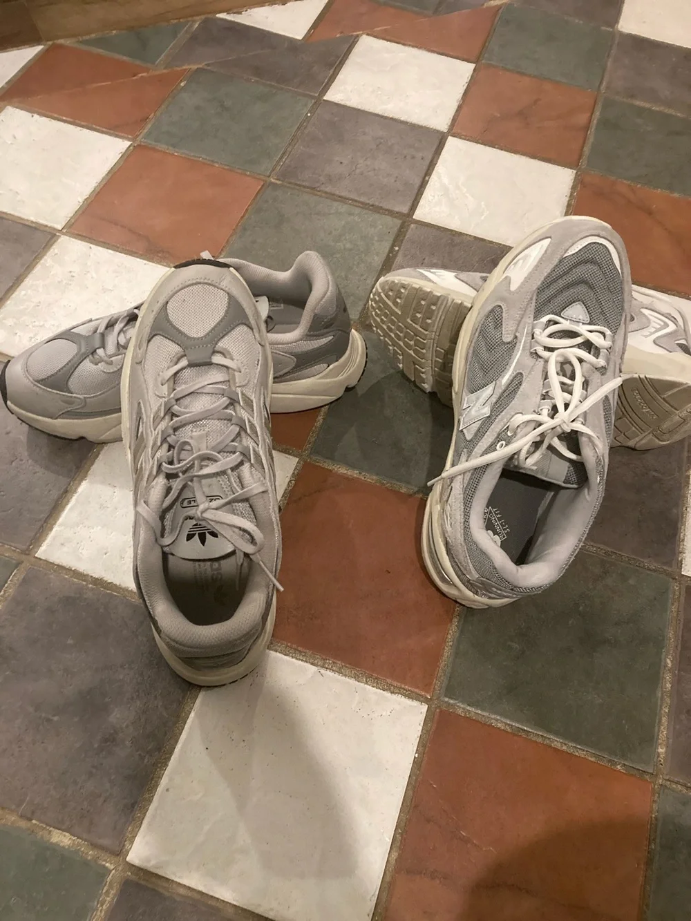 Adidas  Men’s  Light Gray Chunky Sneakers and New Balance 725’s